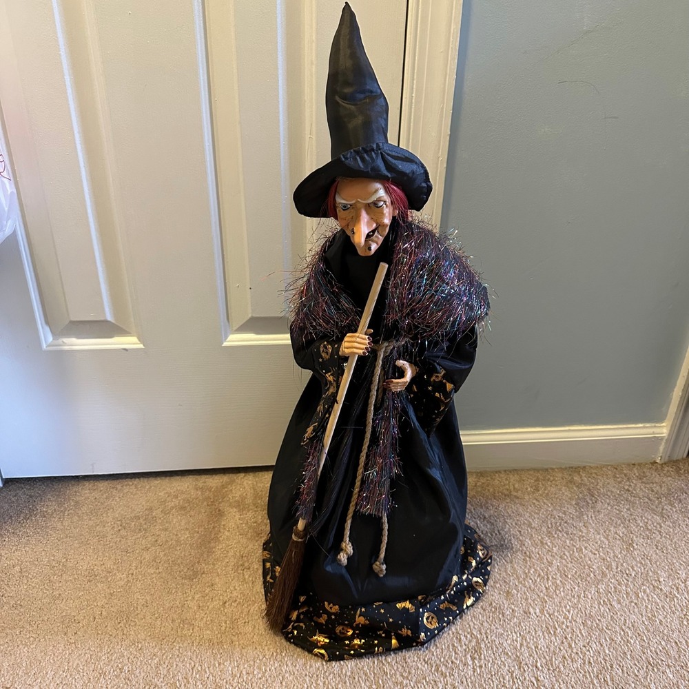 Vintage Halloween Witch Figure Black Celestial Print 24 Inch Umbrella